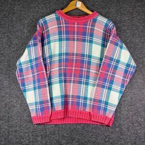 Northern Reflections Plaid Sweater Womens Medium Pink Blue Vintage Knit
